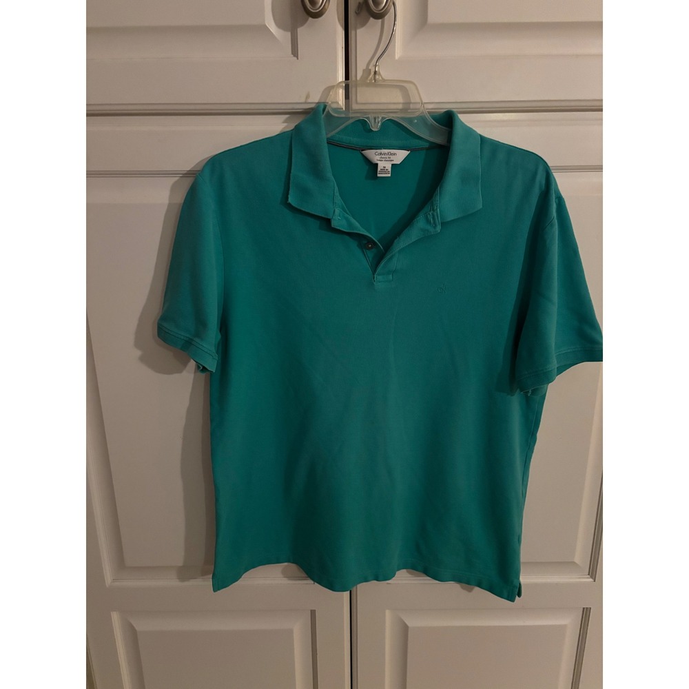 Calvin Klein Womens Classic Fit Teal Polo Shirt Size M